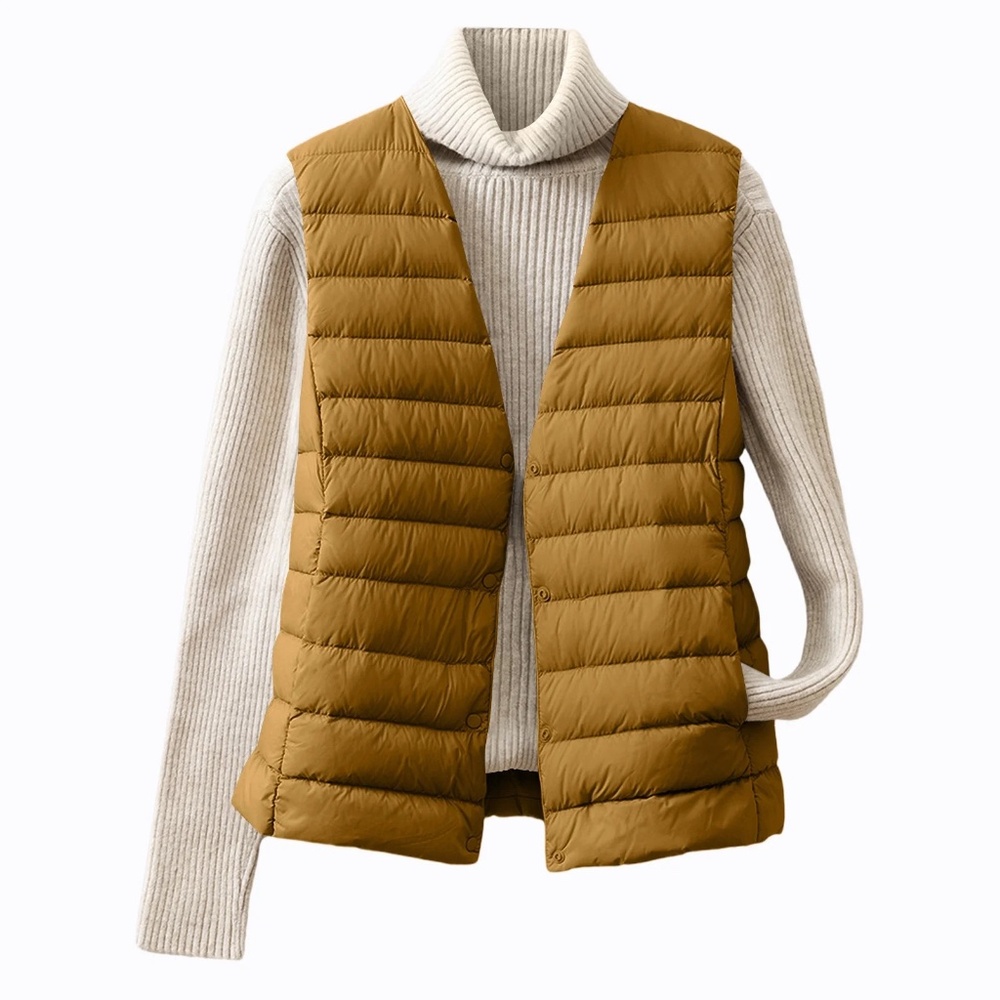 NEW M/L Chest 44" Gold Mustard Ultralight Poly Puffer Vest with Snaps & Pockets